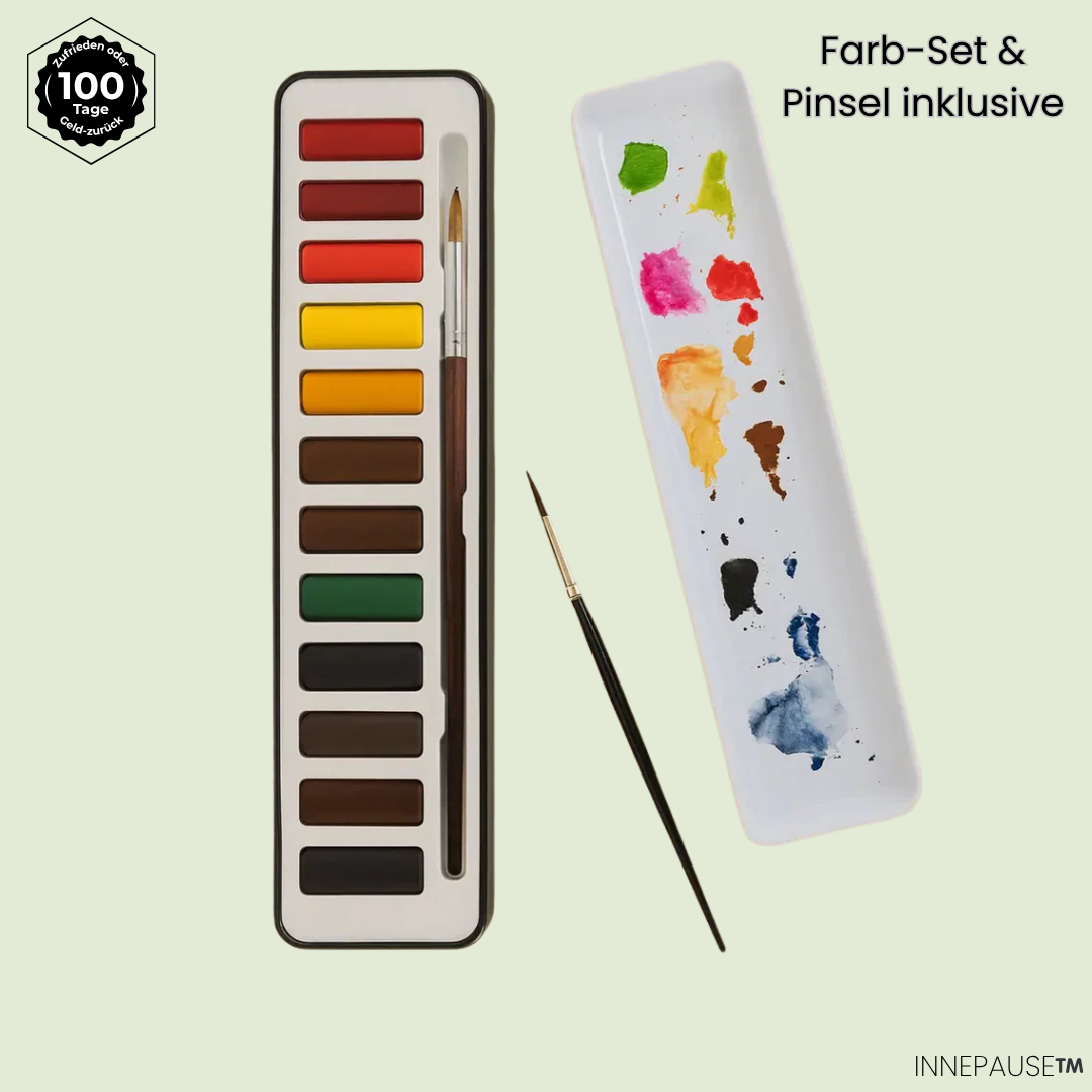 INNEPAUSE™ – Aquarellpalette mit 12 Farben und Pinsel